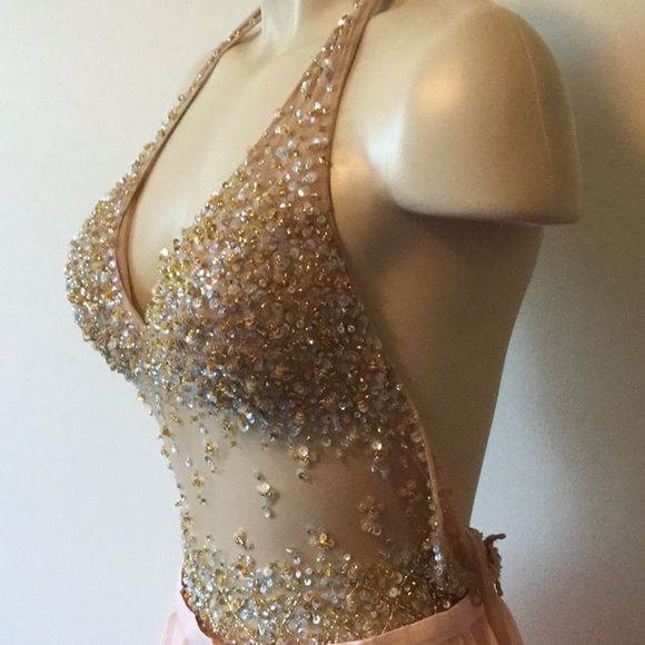 Jovani halter Gown W/ Beaded BodicePleated Skirt - Picture 2 of 8